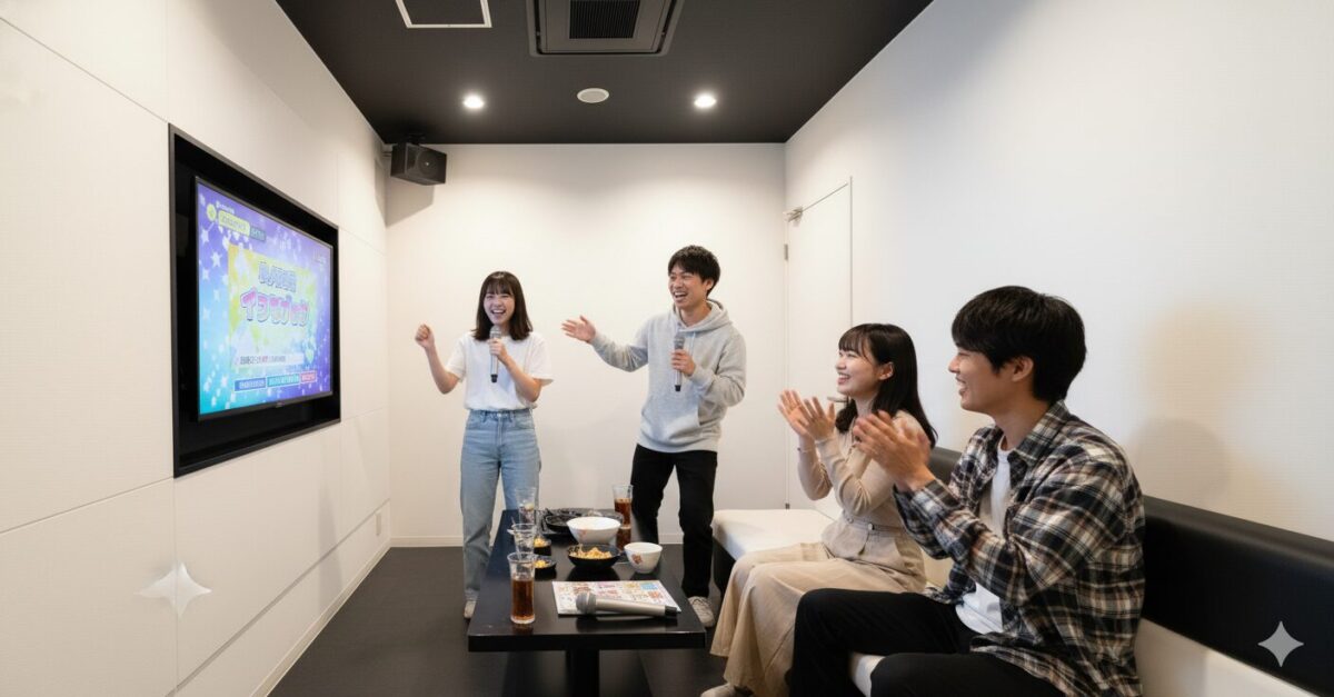 カラオケで盛り上がる男女4人組